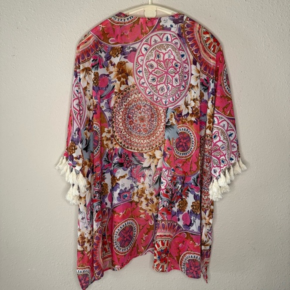 Umgee Kimono Medallion Floral Tassle Coverup Cardigan Colorful Women’s Size 1XL - Picture 3 of 13
